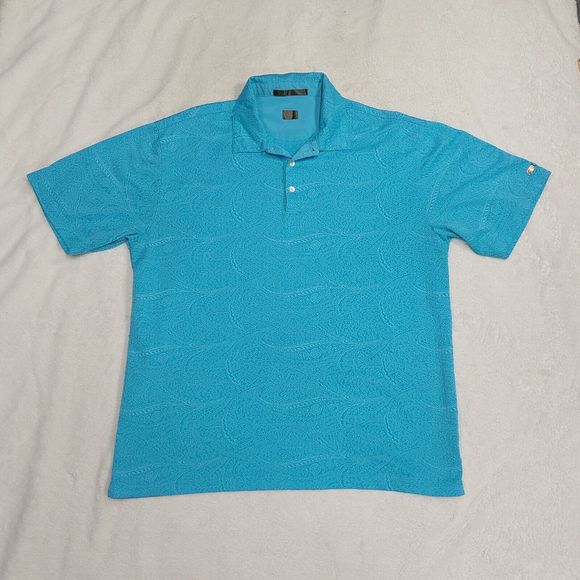 Nike Tiger Woods Shirt Mens Size Large Blue Textured Short Sleeve Polo Embroider - Picture 1 of 8